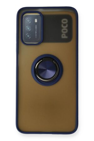 Xiaomi Redmi 9T Kılıf Montreal Yüzüklü Silikon Kapak - Lacivert-(5796)