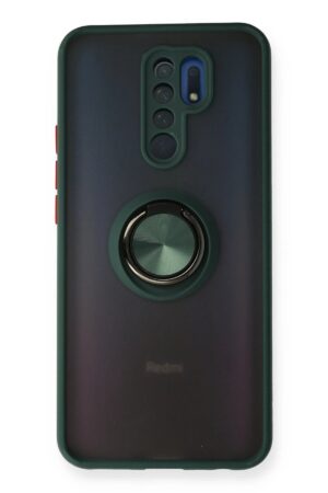 Xiaomi Redmi 9 Kılıf Montreal Yüzüklü Silikon Kapak - Yeşil-(5796)