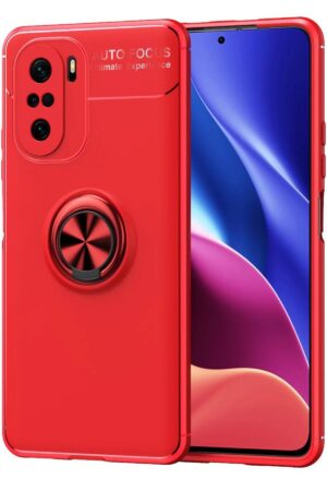 Xiaomi Poco F3 Kılıf Range Yüzüklü Silikon - Kırmızı-(5796)