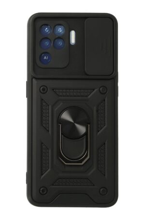 Oppo Reno 5 Lite Kılıf Pars Lens Yüzüklü Silikon - Siyah-(5796)