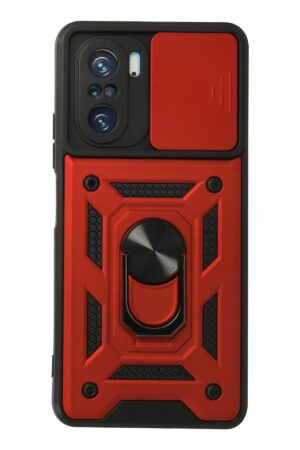 Xiaomi Poco F3 Kılıf Pars Lens Yüzüklü Silikon - Kırmızı-(5796)