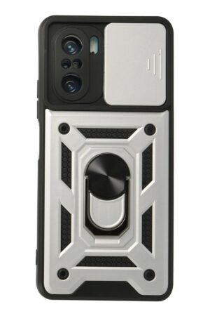 Xiaomi Poco F3 Kılıf Pars Lens Yüzüklü Silikon - Gümüş-(5796)