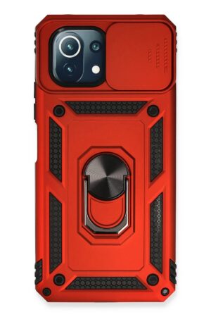 Xiaomi Mİ 11 Lite Kılıf Pars Lens Yüzüklü Silikon - Kırmızı-(5796)