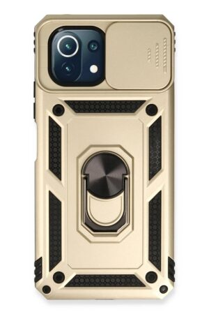 Xiaomi Mİ 11 Lite Kılıf Pars Lens Yüzüklü Silikon - Gold-(5796)