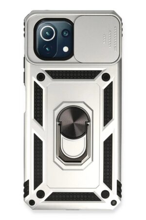 Xiaomi Mİ 11 Lite Kılıf Pars Lens Yüzüklü Silikon - Gümüş-(5796)