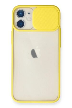 iPhone 11 Kılıf Palm Buzlu Kamera Sürgülü Silikon - Sarı-(5796)