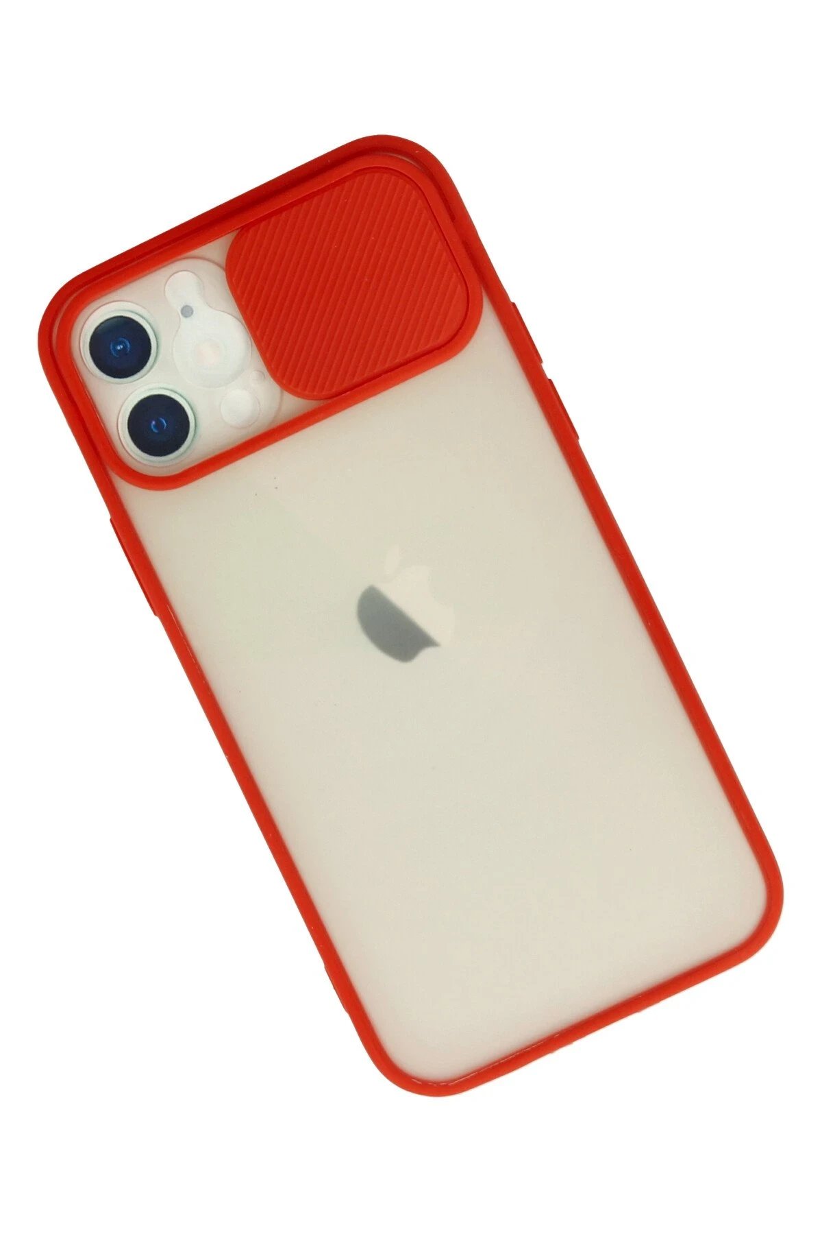 iPhone 12 Kılıf Palm Buzlu Kamera Sürgülü Silikon - Kırmızı-(5796) - Görsel 3