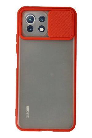 Xiaomi Mİ 11 Lite Kılıf Palm Buzlu Kamera Sürgülü Silikon - Kırmızı-(5796)