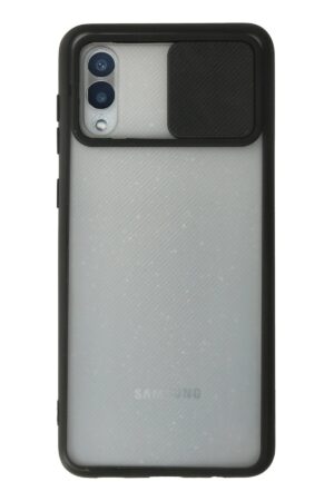 Samsung Galaxy A02 Kılıf Palm Buzlu Kamera Sürgülü Silikon - Siyah-(5796)