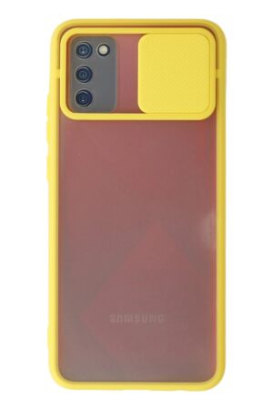 Samsung Galaxy A02S Kılıf Palm Buzlu Kamera Sürgülü Silikon - Sarı-(5796)
