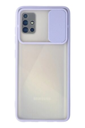 Samsung Galaxy A71 Kılıf Palm Buzlu Kamera Sürgülü Silikon - Lila-(5796)