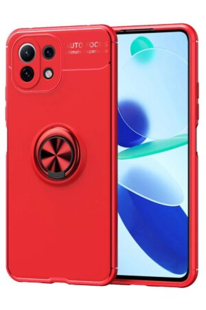 Xiaomi Mİ 11 Lite Kılıf Range Yüzüklü Silikon - Kırmızı-(5796)