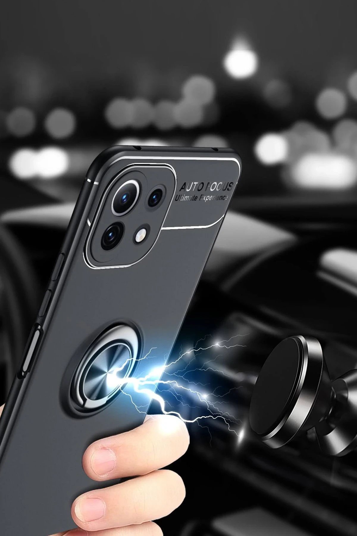 Xiaomi Mİ 11 Lite Kılıf Range Yüzüklü Silikon - Siyah-Gold-(5796) - Görsel 2