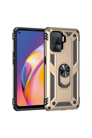 Oppo Reno 5 Lite Kılıf Sofya Yüzüklü Silikon Kapak - Gold-(5796)