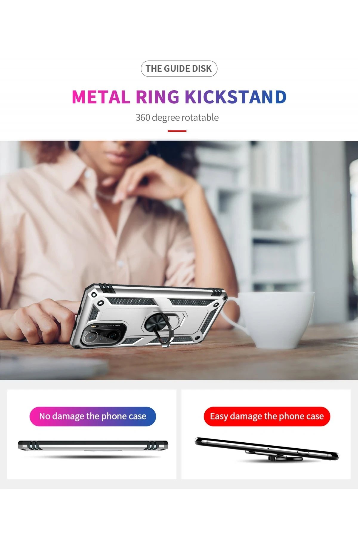 Xiaomi Poco F3 Kılıf Sofya Yüzüklü Silikon Kapak - Gümüş-(5796) - Görsel 4