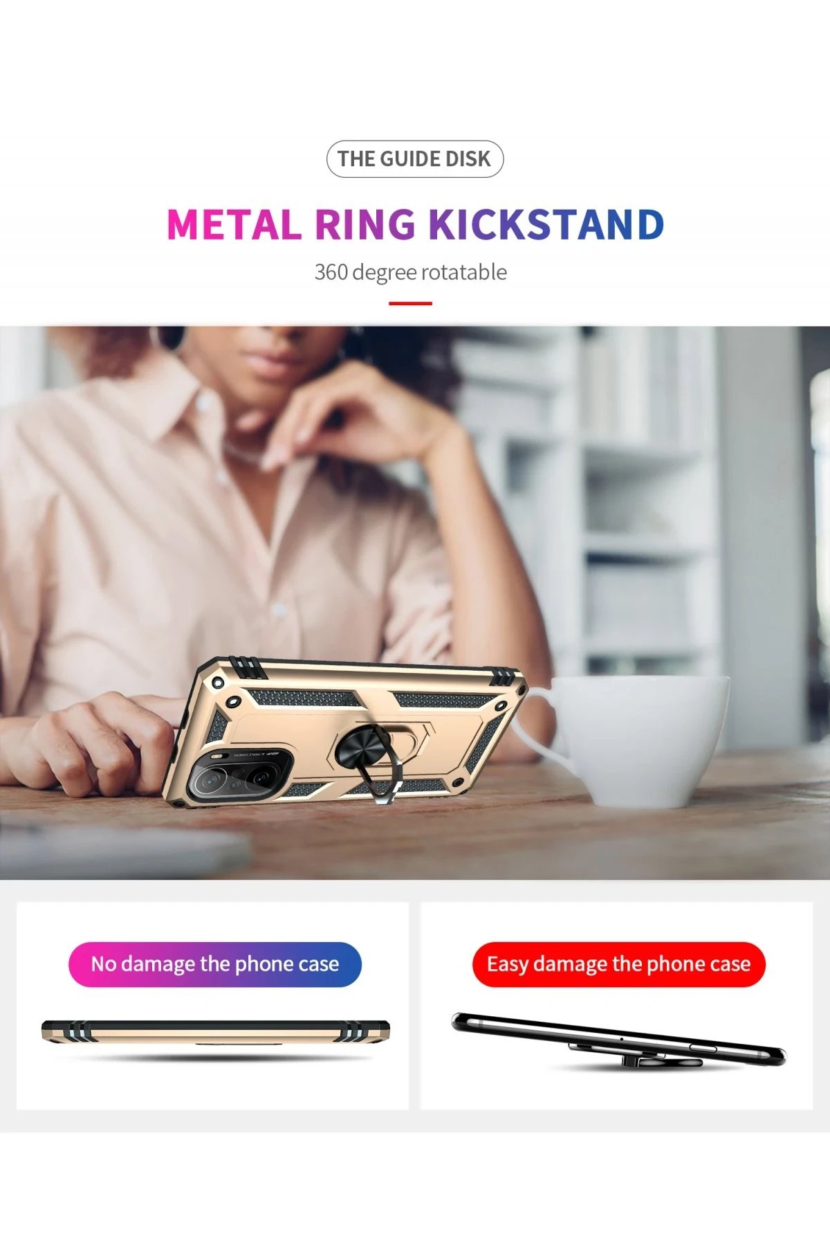 Xiaomi Poco F3 Kılıf Sofya Yüzüklü Silikon Kapak - Gold-(5796) - Görsel 4