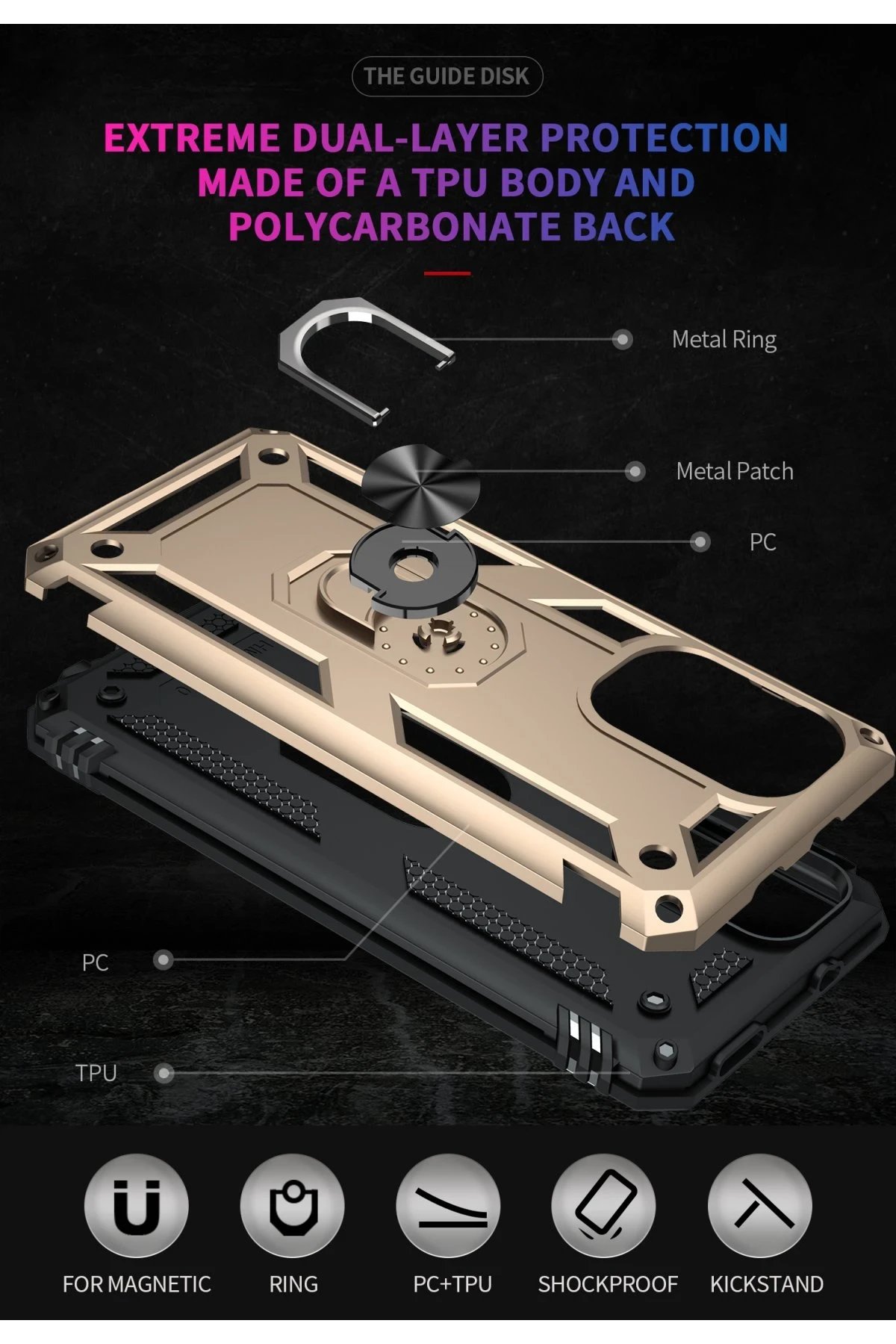 Xiaomi Poco F3 Kılıf Sofya Yüzüklü Silikon Kapak - Gold-(5796) - Görsel 5