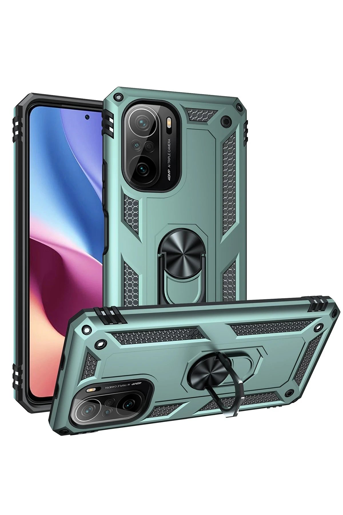 Xiaomi Poco F3 Kılıf Sofya Yüzüklü Silikon Kapak - Yeşil-(5796) - Görsel 2