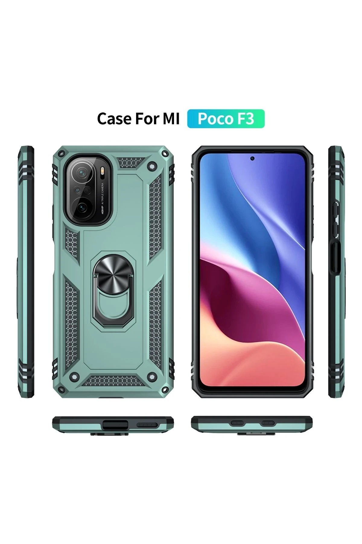 Xiaomi Poco F3 Kılıf Sofya Yüzüklü Silikon Kapak - Yeşil-(5796) - Görsel 3