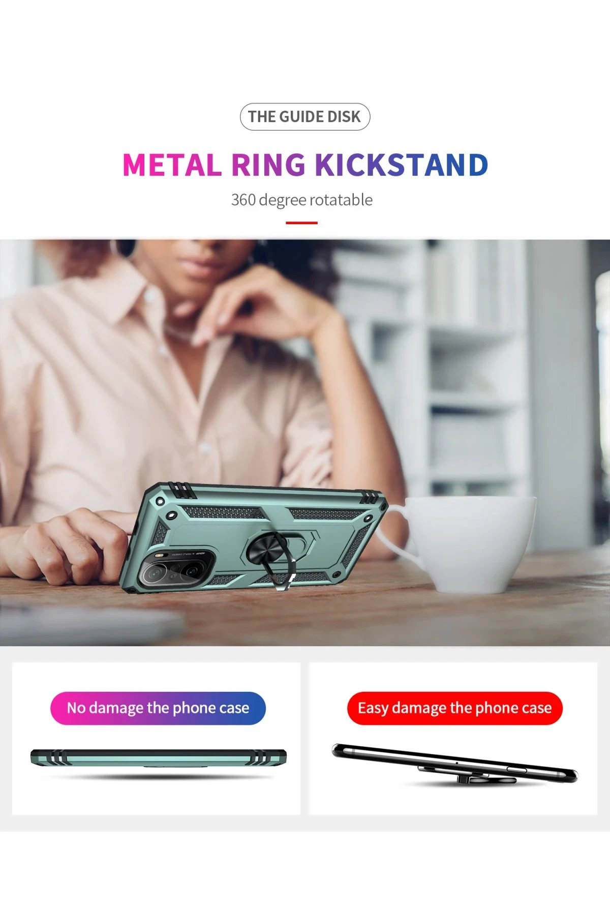 Xiaomi Poco F3 Kılıf Sofya Yüzüklü Silikon Kapak - Yeşil-(5796) - Görsel 4