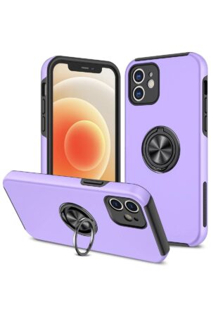 iPhone 12 Kılıf Elit Yüzüklü Kapak - Mor-(5796)
