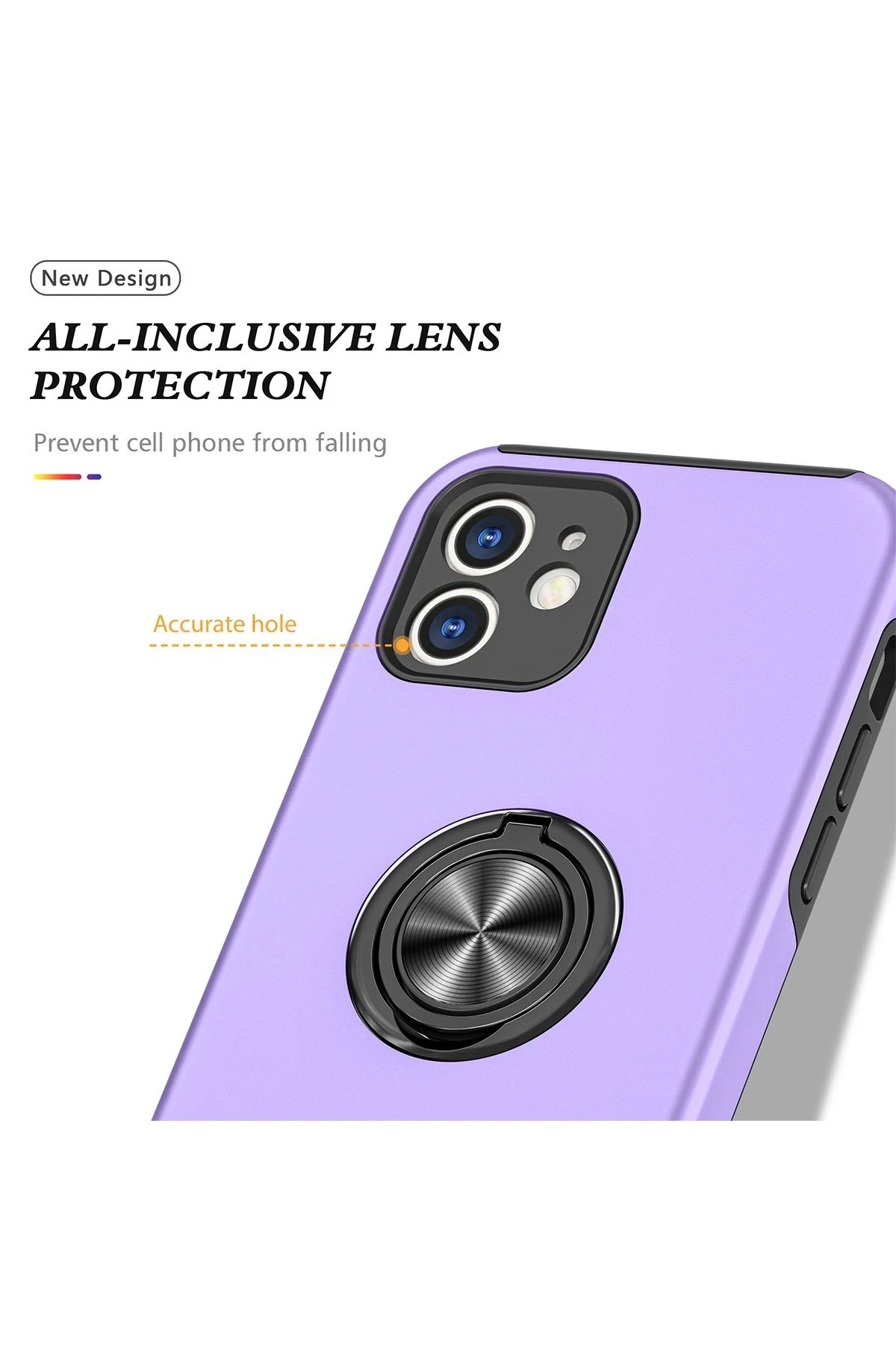 iPhone 12 Kılıf Elit Yüzüklü Kapak - Mor-(5796) - Görsel 2