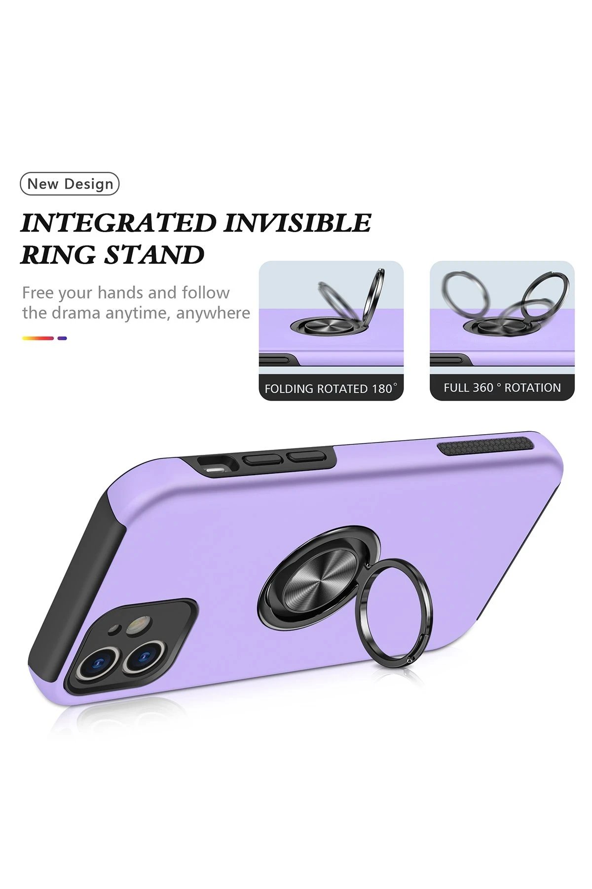 iPhone 12 Kılıf Elit Yüzüklü Kapak - Mor-(5796) - Görsel 3