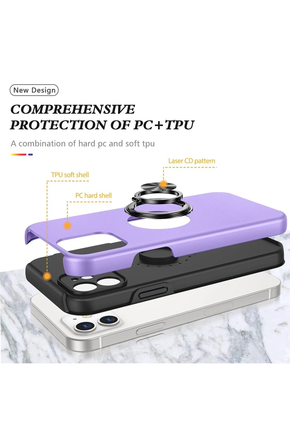 iPhone 12 Kılıf Elit Yüzüklü Kapak - Mor-(5796) - Görsel 4