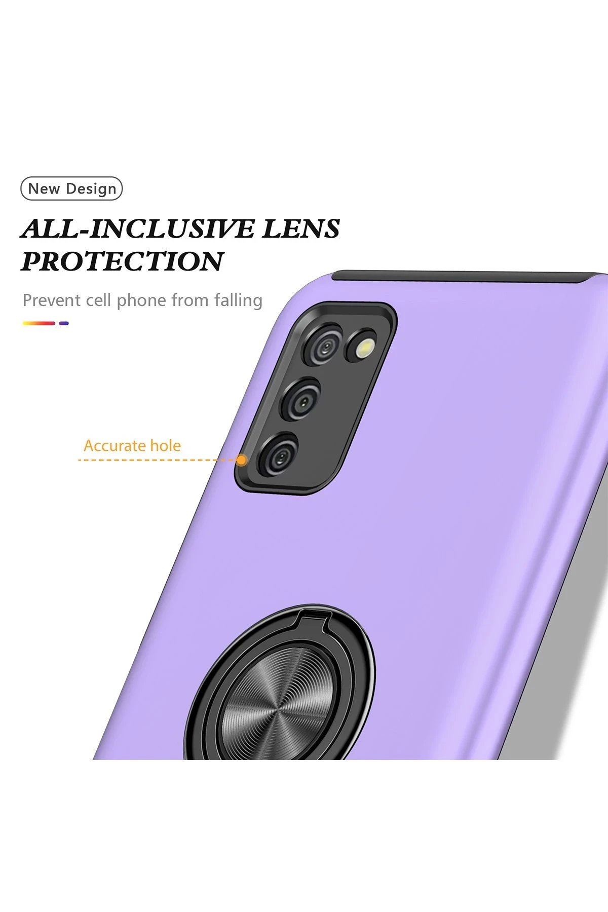 Samsung Galaxy A02S Kılıf Elit Yüzüklü Kapak - Mor-(5796) - Görsel 2