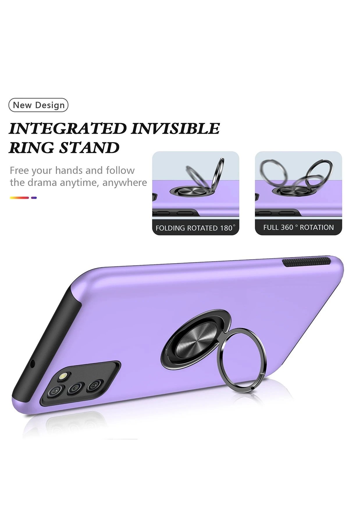 Samsung Galaxy A02S Kılıf Elit Yüzüklü Kapak - Mor-(5796) - Görsel 3
