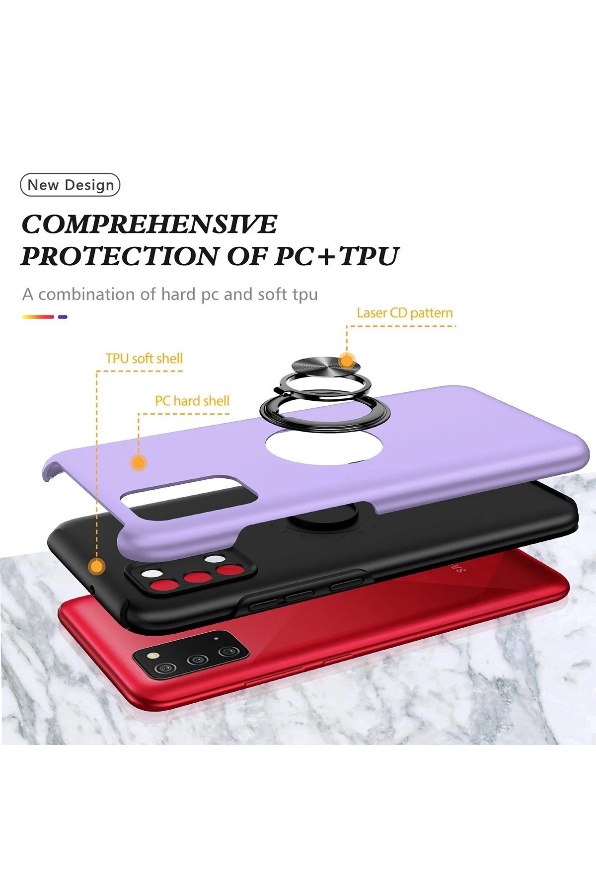 Samsung Galaxy A02S Kılıf Elit Yüzüklü Kapak - Mor-(5796) - Görsel 4