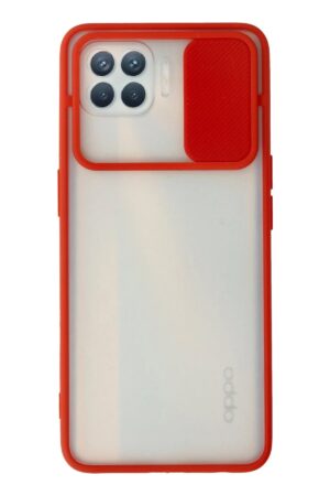 Oppo Reno 4 Lite Kılıf Palm Buzlu Kamera Sürgülü Silikon - Kırmızı-(5796)