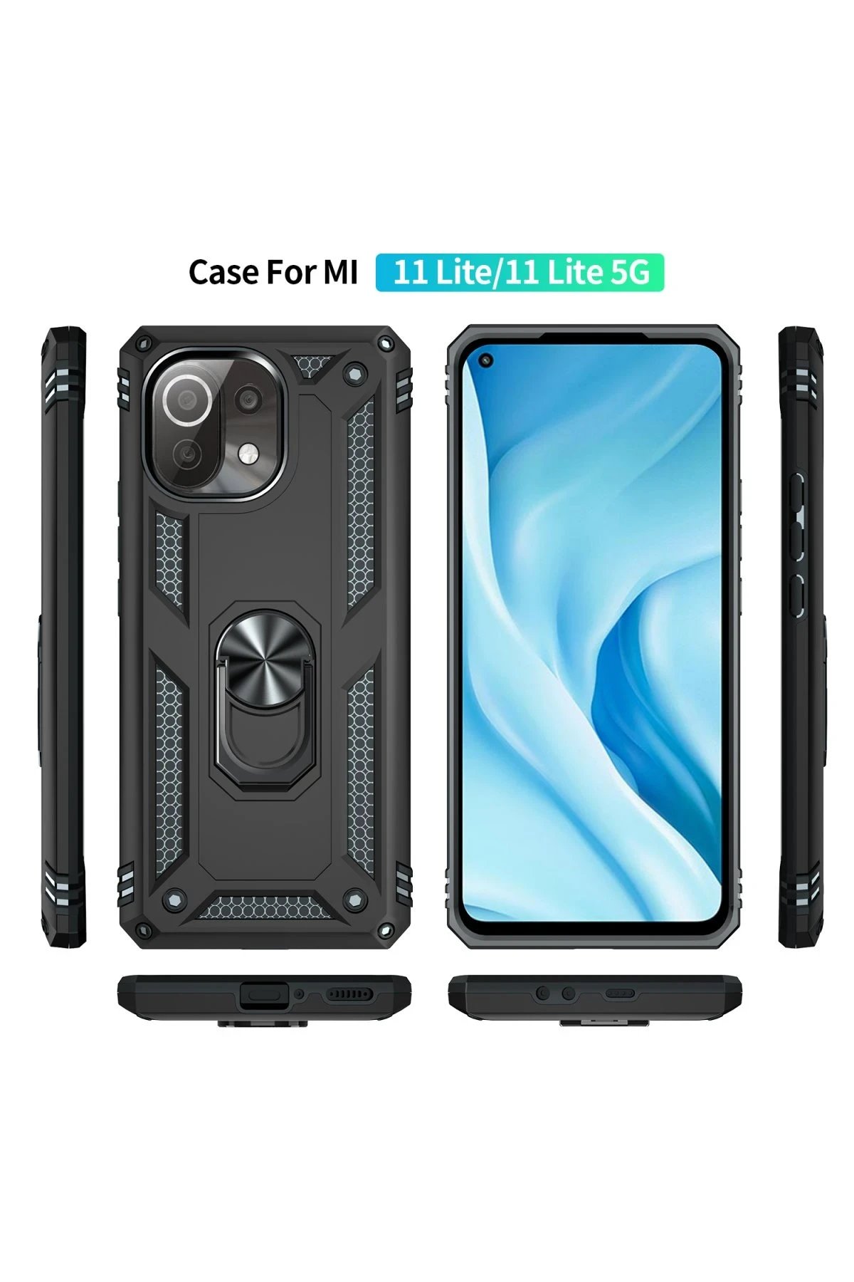 Xiaomi Mİ 11 Lite Kılıf Sofya Yüzüklü Silikon Kapak - Siyah-(5796) - Görsel 3