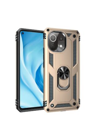Xiaomi Mİ 11 Lite Kılıf Sofya Yüzüklü Silikon Kapak - Gold-(5796)