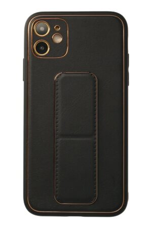 iPhone 12 Kılıf Coco Deri Standlı Kapak - Siyah-(5796)
