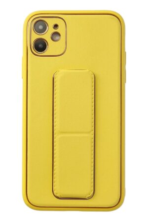 iPhone 12 Kılıf Coco Deri Standlı Kapak - Sarı-(5796)