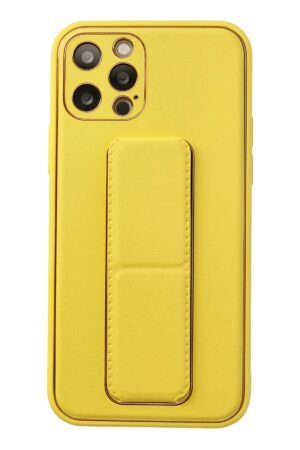 iPhone 12 Pro Kılıf Coco Deri Standlı Kapak - Sarı-(5796)