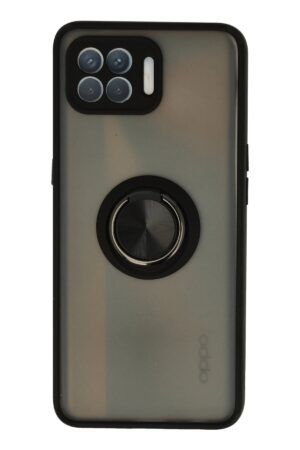 Oppo Reno 4 Lite Kılıf Montreal Yüzüklü Silikon Kapak - Siyah-(5796)