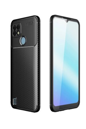 Realme C21 Kılıf Auto Focus Karbon Kapak - Siyah-(5796)