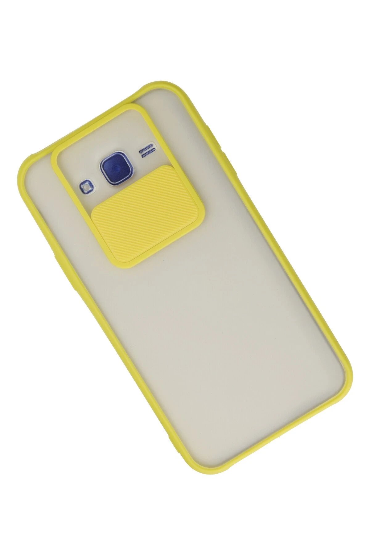 Samsung Galaxy J7 Kılıf Palm Buzlu Kamera Sürgülü Silikon - Sarı-(5796) - Görsel 3