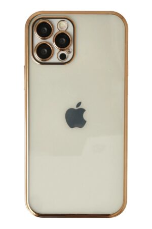iPhone 12 Pro Max Kılıf Lensli Silikon - Gold-(5796)