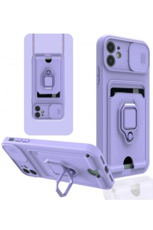 iPhone 11 Kılıf Zuma Kartvizitli Yüzüklü Silikon - Lila-(5796)