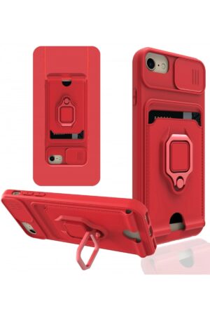 iPhone 6 Kılıf Zuma Kartvizitli Yüzüklü Silikon - Kırmızı-(5796)