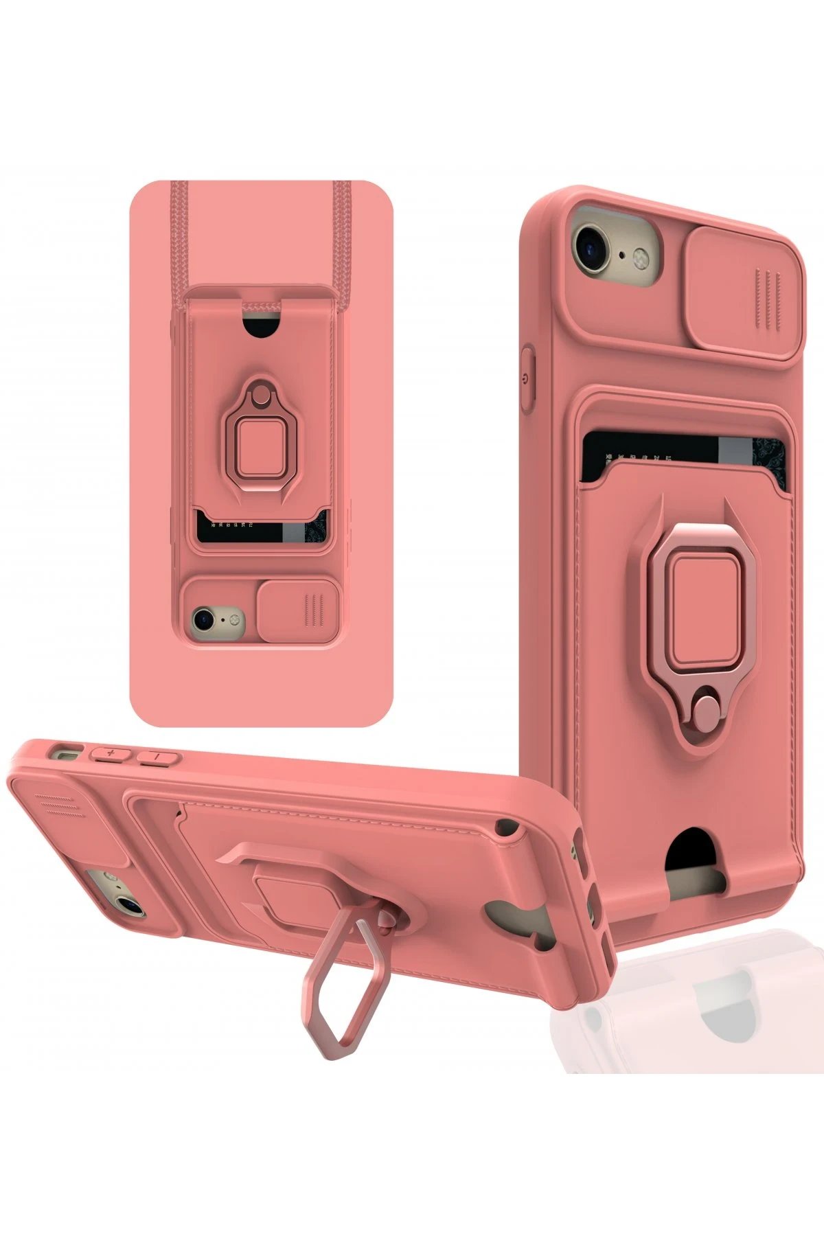 iPhone 6 Kılıf Zuma Kartvizitli Yüzüklü Silikon - Pembe-(5796)