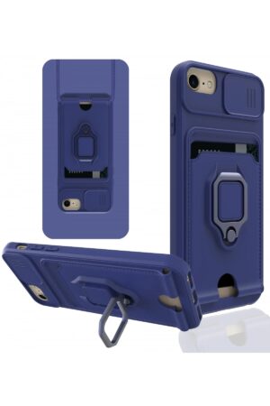 iPhone 7 Kılıf Zuma Kartvizitli Yüzüklü Silikon - Lacivert-(5796)