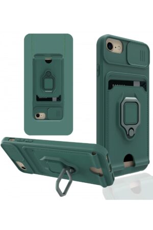 iPhone 7 Kılıf Zuma Kartvizitli Yüzüklü Silikon - Yeşil-(5796)