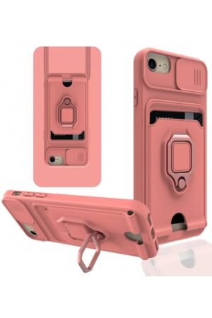 iPhone 7 Kılıf Zuma Kartvizitli Yüzüklü Silikon - Pembe-(5796)