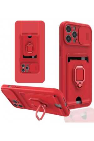 iPhone 12 Pro Kılıf Zuma Kartvizitli Yüzüklü Silikon - Kırmızı-(5796)