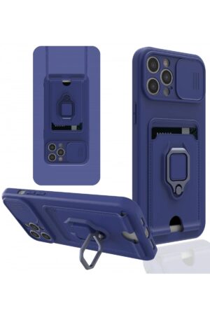 iPhone 12 Pro Max Kılıf Zuma Kartvizitli Yüzüklü Silikon - Lacivert-(5796)