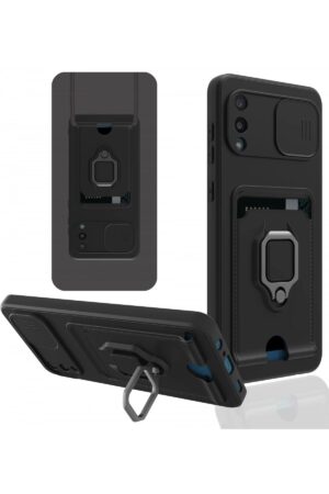 Samsung Galaxy A02 Kılıf Zuma Kartvizitli Yüzüklü Silikon - Siyah-(5796)